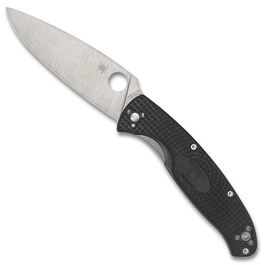Spyderco Resilience Lightweight 8Cr13MoV Satin or Black Oxide Folding Knife FRN Satin, open view