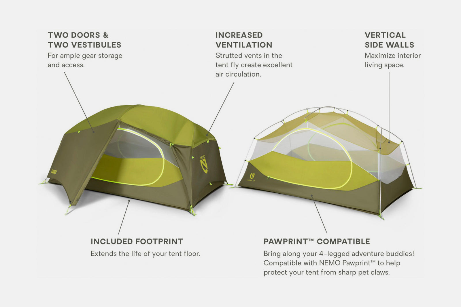 Nemo Aurora 2P camping tent for backpacking, and car camping