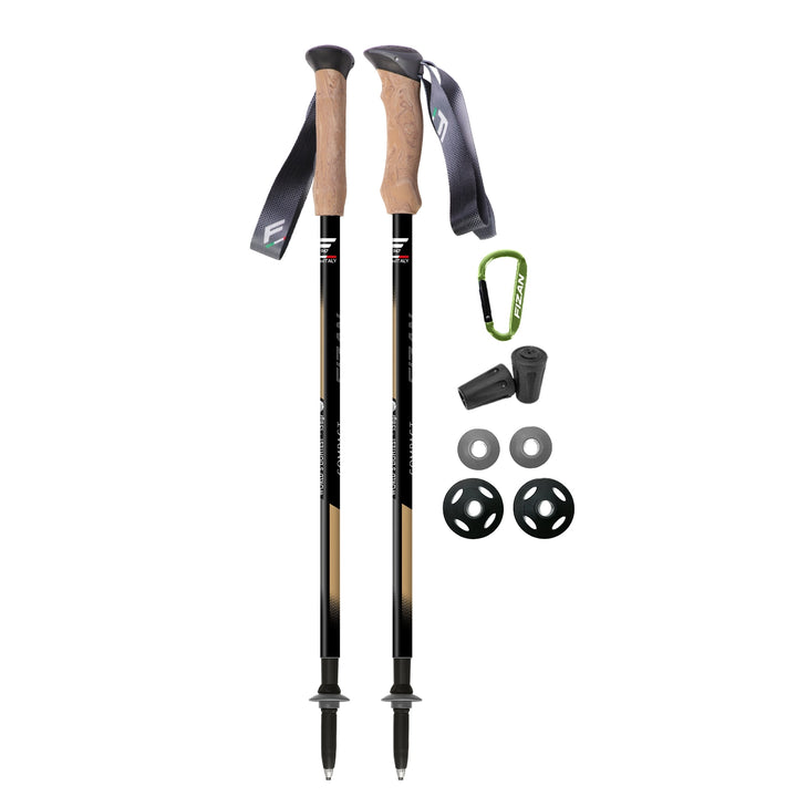 Fizan Compact 3 trekking poles, ultralight, 5.6 oz each with EVA cork Foam handle for camping, hiking, PCT, CDT, APT thru-hikes, graphics are beige