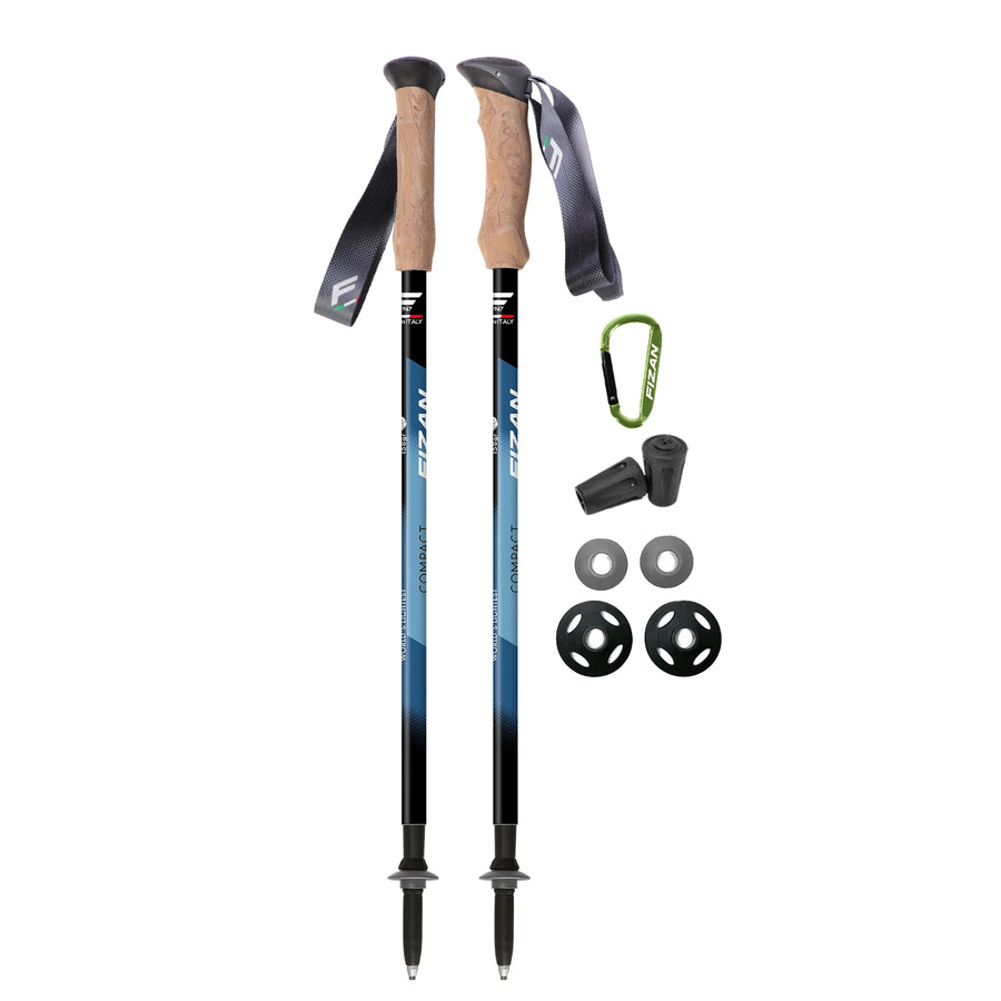 Fizan Compact 3 Aluminum trekking poles ultralight 5.6 oz Blue walking sticks hiking camping cork eva foam grip