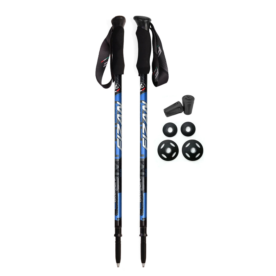 Fizan Compact 3 Lightweight Trekking Poles Blue with EVA Foam Handles Includes Rubber Tips, 35 mm baskets, 55mm baskets for dirt and snow