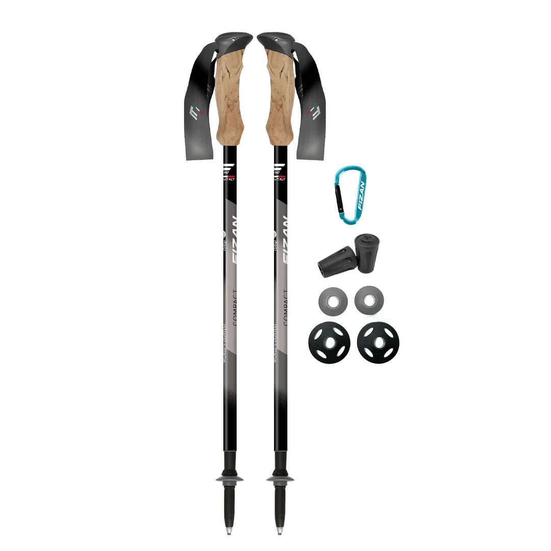 Fizan Compact 3 trekking poles, ultralight, 5.6 oz each with EVA Foam handle for camping, hiking, PCT, CDT, APT thru-hikes, graphics are grey