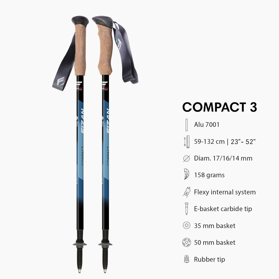 Fizan Compact 3 Aluminum trekking poles ultralight 5.6 oz Blue walking sticks hiking camping cork eva foam grip