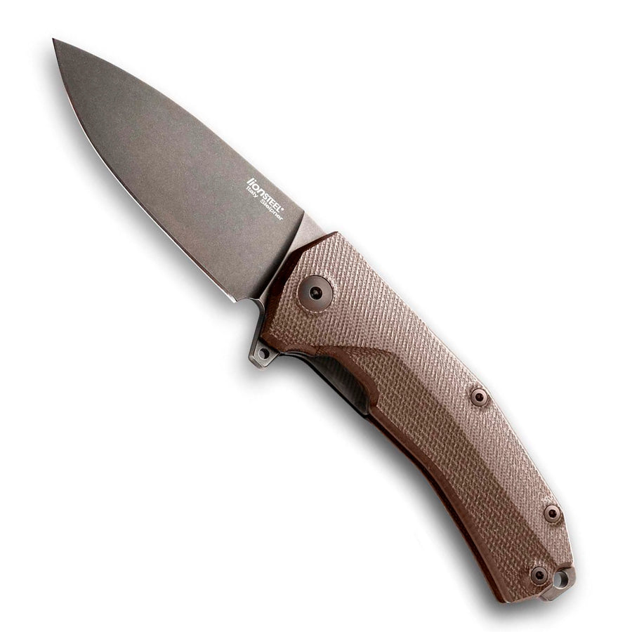 LionSTEEL KUR Folding Knife Sleipner Stonewashed, Black Folding Knife Michele "Molletta" Pensato G10 Brown G10