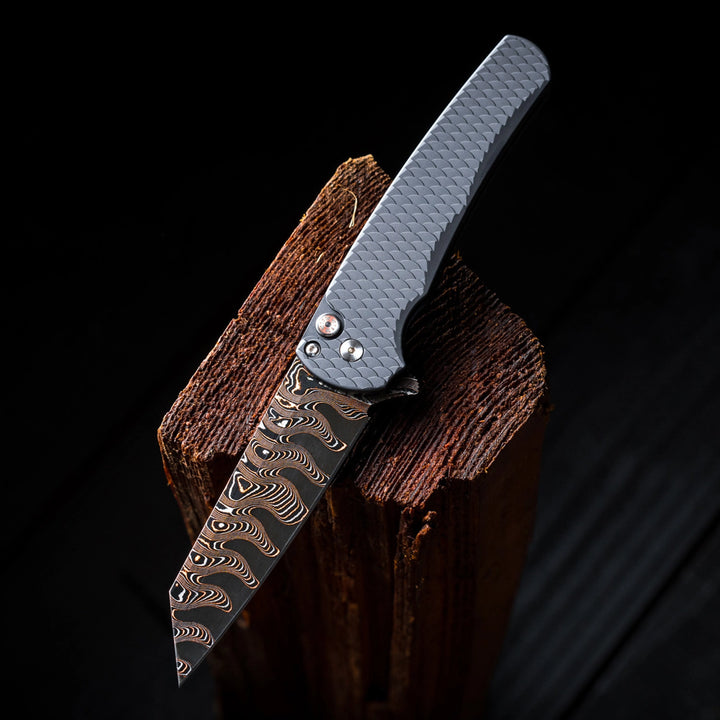 Pro-Tech 2026 Malibu Custom 004 — BakerForge Elite Coppermai Ripple Damascus Folding Knife