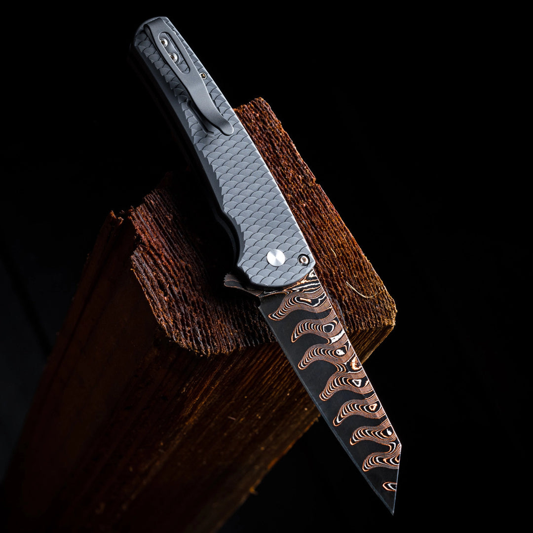 Pro-Tech 2026 Malibu Custom 004 — BakerForge Elite Coppermai Ripple Damascus Folding Knife