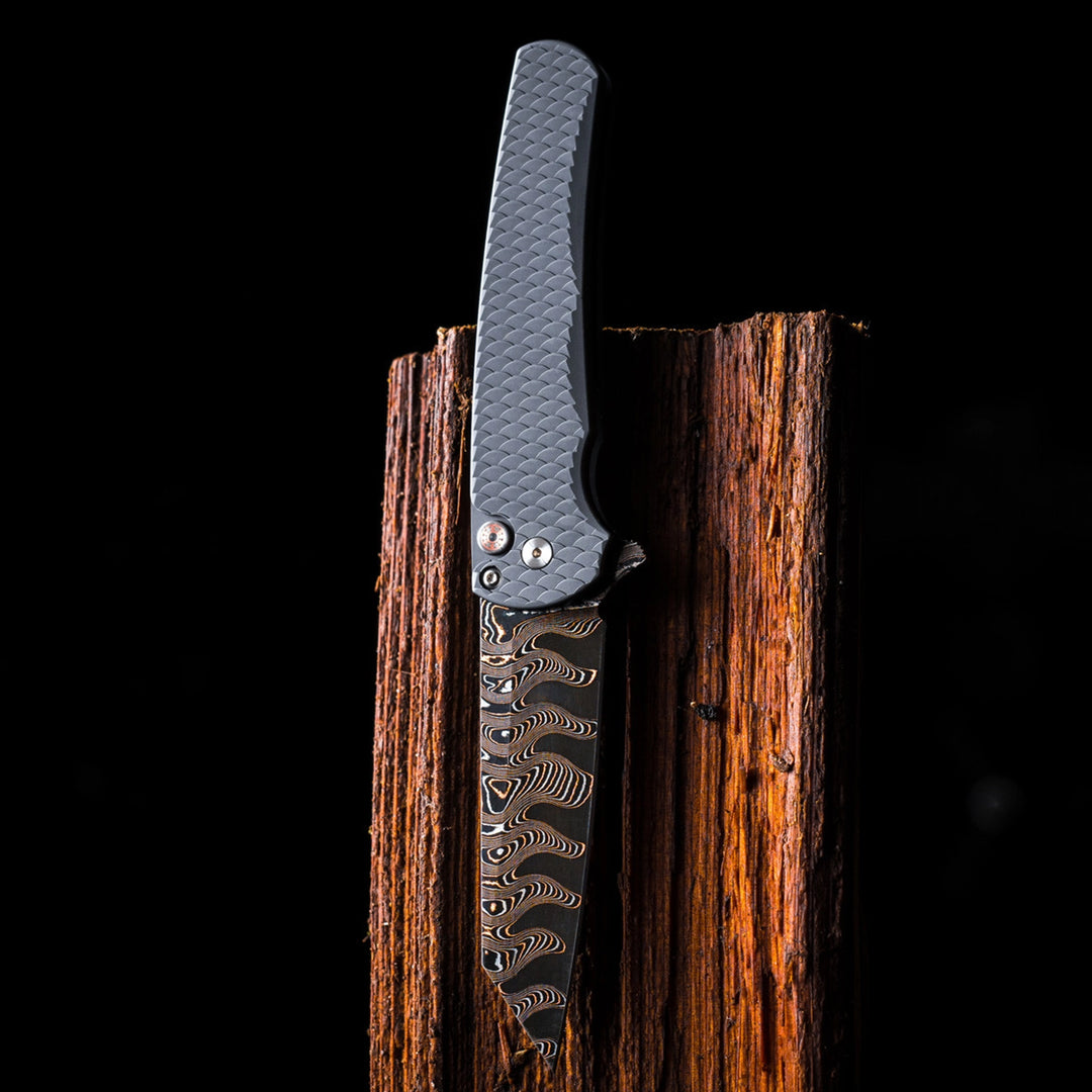Pro-Tech 2026 Malibu Custom 004 — BakerForge Elite Coppermai Ripple Damascus Folding Knife