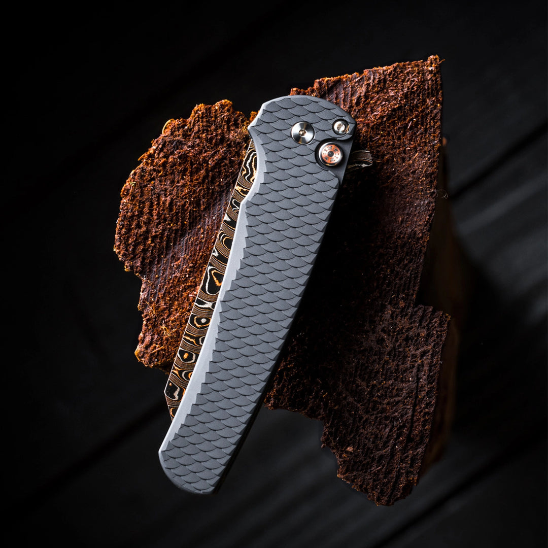 Pro-Tech 2026 Malibu Custom 004 — BakerForge Elite Coppermai Ripple Damascus Folding Knife