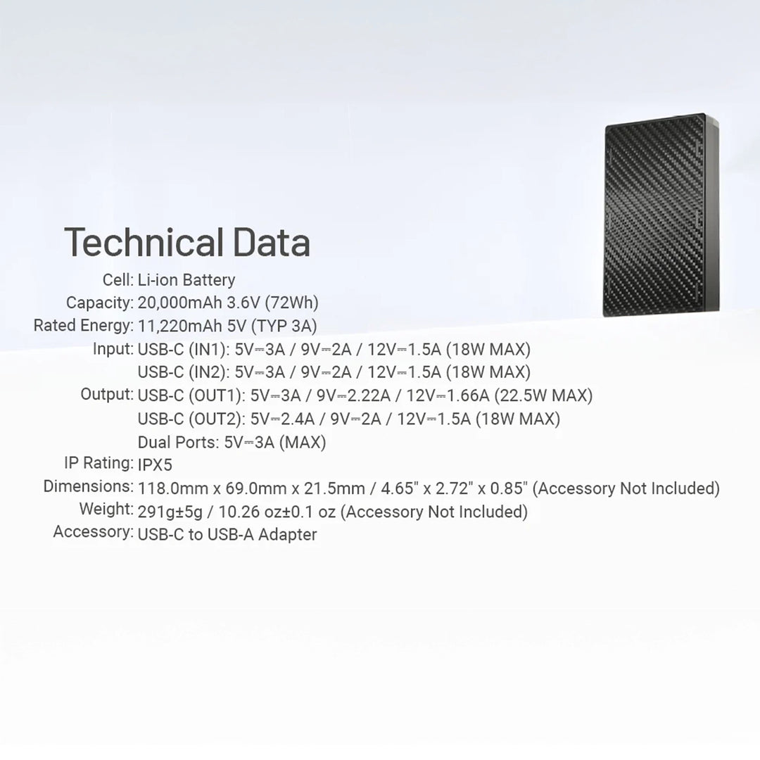 Nitecore NB20000 Gen 3 Dual USB-C Carbon Fiber Power Bank