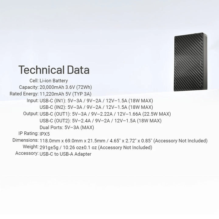 Nitecore NB20000 Gen 3 Dual USB-C Carbon Fiber Power Bank