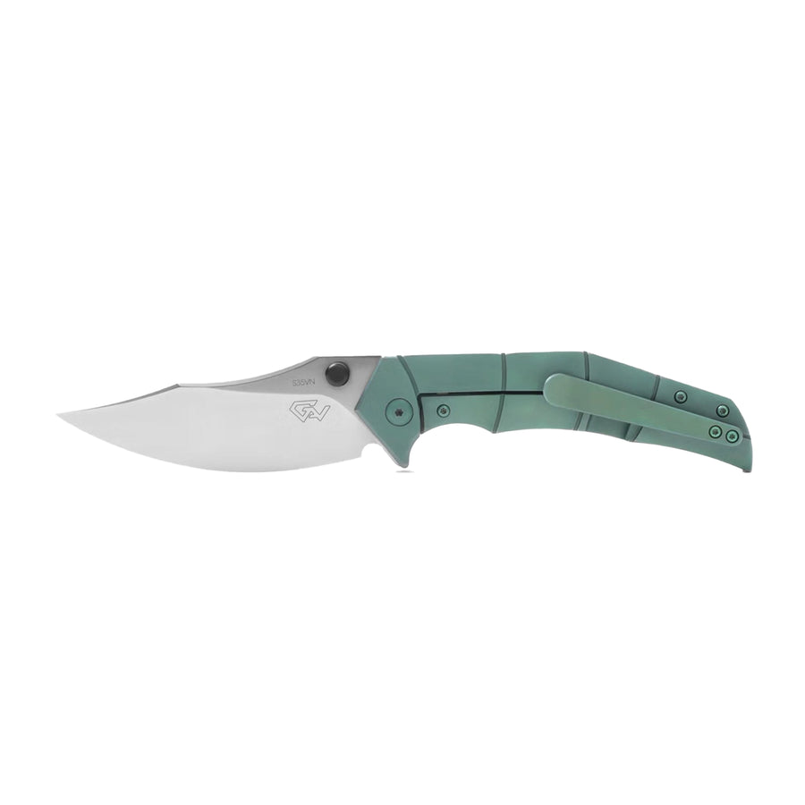Drop + Gavko Thresher Titanium Frame Lock Knife CPM S35VN Folding Knife Michal Gavac Aqua / Pelagic