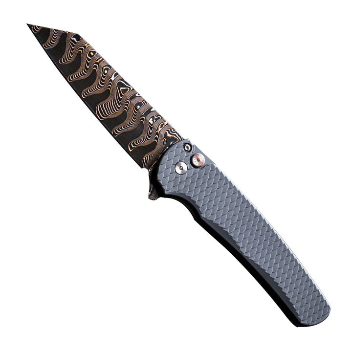 Pro-Tech 2026 Malibu Custom 004 — BakerForge Elite Coppermai Ripple Damascus Folding Knife