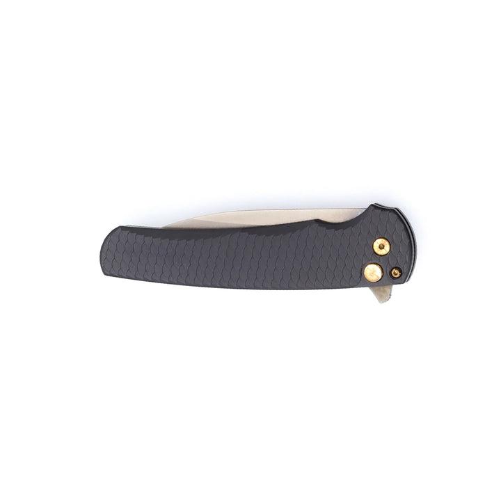 Pro-Tech Malibu Flipper Dragon Scale w Rose Gold Hardware 5336-LTD SG RGH — Magnacut Smoky Grey Folding Knife, closed posi...