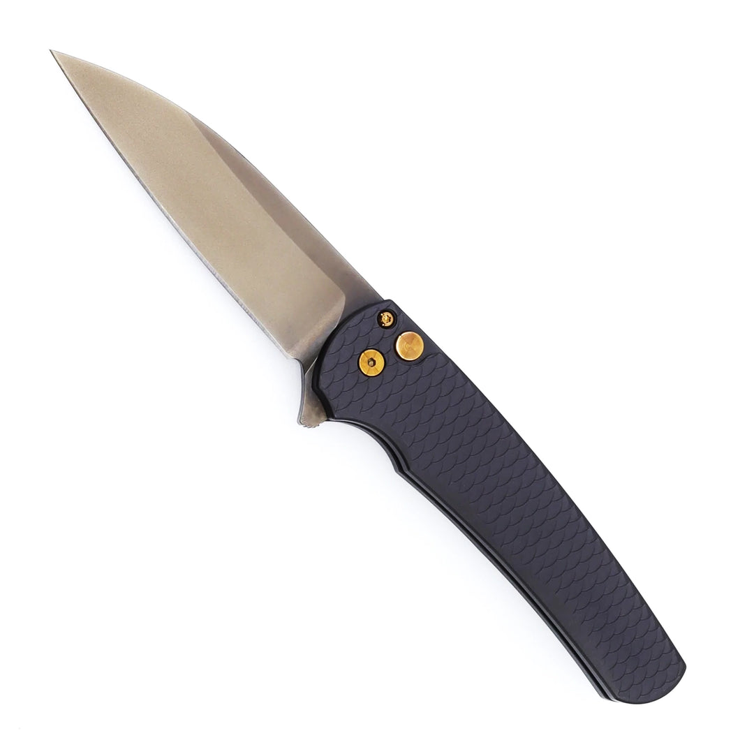 Pro-Tech Malibu Flipper Dragon Scale w Rose Gold Hardware 5336-LTD SG RGH — Magnacut Smoky Grey Folding Knife, scale refer...