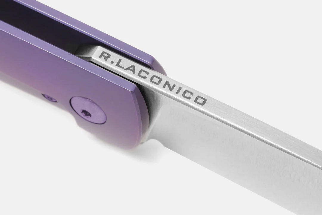 Kaviso x Laconico Keen Folding Knife CPM S35VN Blade Steel Titanium Frame Lock Spear Point Pocket Knife by Ray Laconico with Flipper Tab in Purple