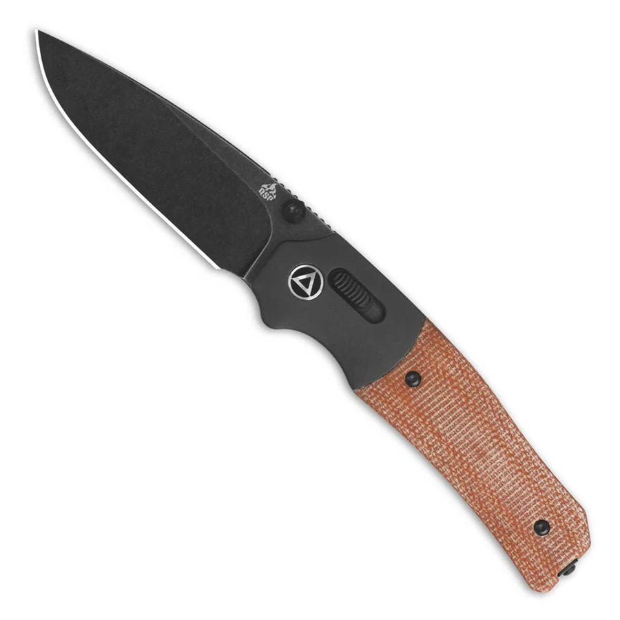 QSP Vault GlydeLock Pocket Knife Sandvik 14C28N Stonewash Black Folding Knife Jacob Lundquist Micarta Tan