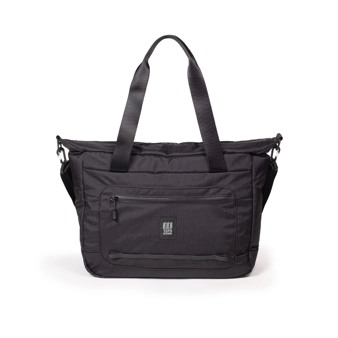 Topo Designs Global Pro Travel Tote in Pro Black - front view of tote bag made with ripstop exterior