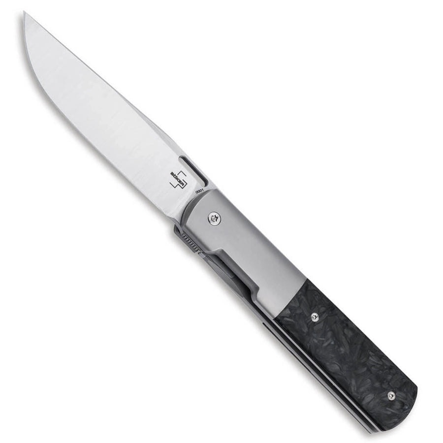 Boker Plus Urban Barlow Bohler M390 Satin Folding Knife Brad Zinker Titanium, Wood Carbon Fiber