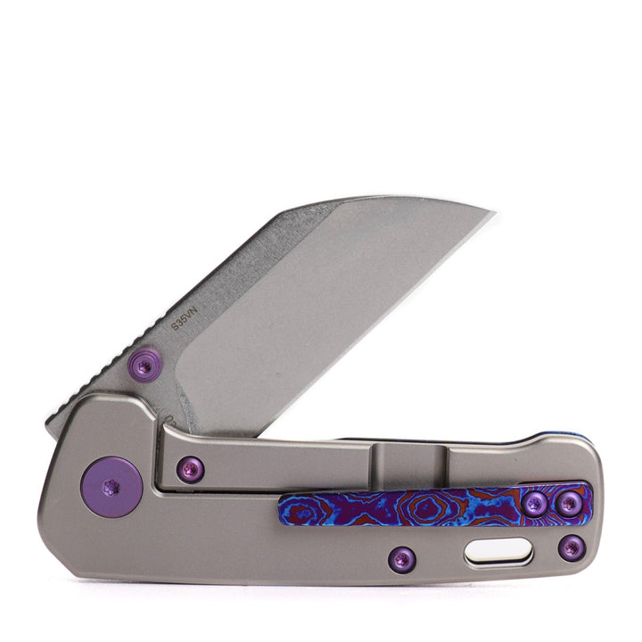 Kaviso x QSP Penguin Mini, Titanium Frame Lock, Satin S35VN Blade, Pocket Knife for EDC Every Day Carry with Mokuti Clip