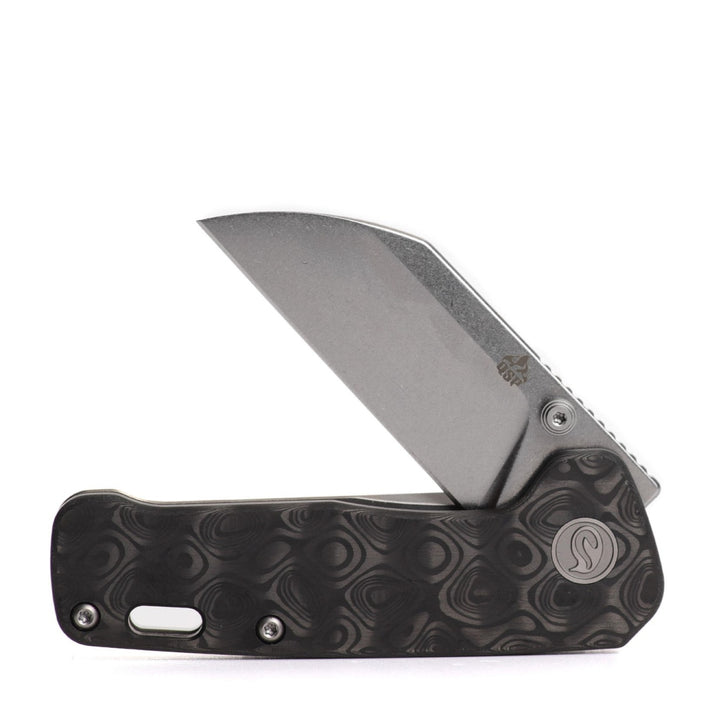 Kaviso x QSP Penguin Mini, Titanium Frame Lock, Satin S35VN Blade, Pocket Knife for EDC Every Day Carry with Marbled Carbon Fiber