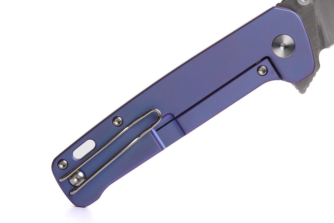 QSP Penguin Plus XL Folding Pocket Knife with CPM S20CV Satin blade and Purple Titanium Handle - Kaviso Exclusive