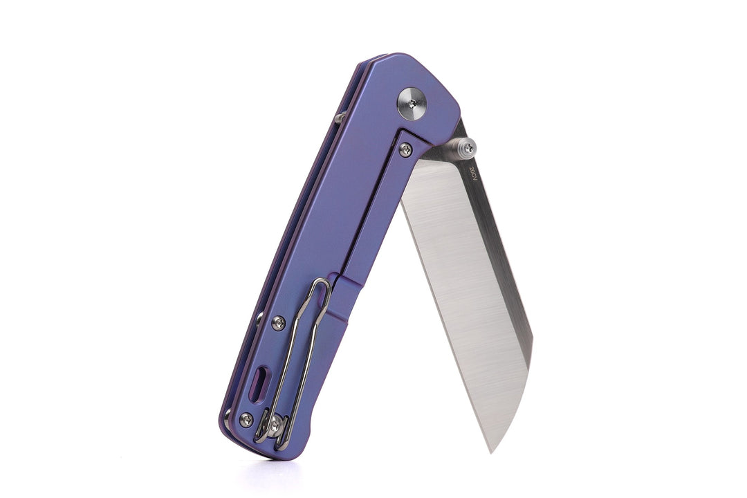 QSP Penguin Plus XL Folding Pocket Knife with CPM S20CV Satin blade and Purple Titanium Handle - Kaviso Exclusive