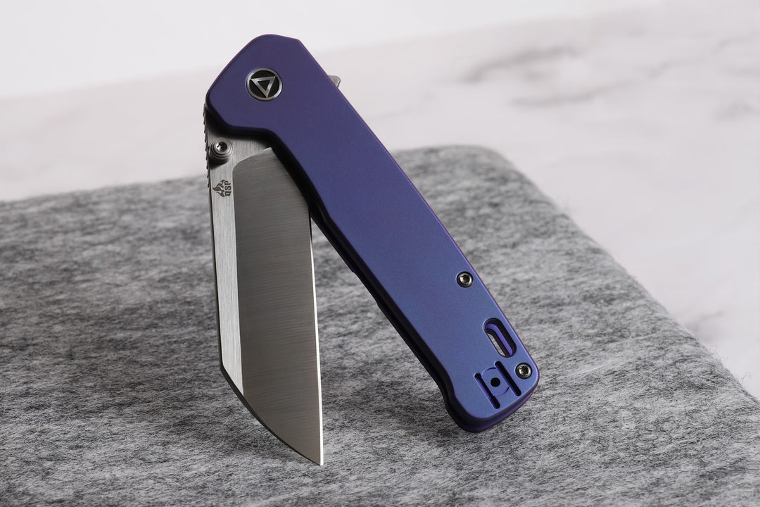 QSP Penguin Plus XL Folding Pocket Knife with CPM S20CV Satin blade and Purple Titanium Handle - Kaviso Exclusive