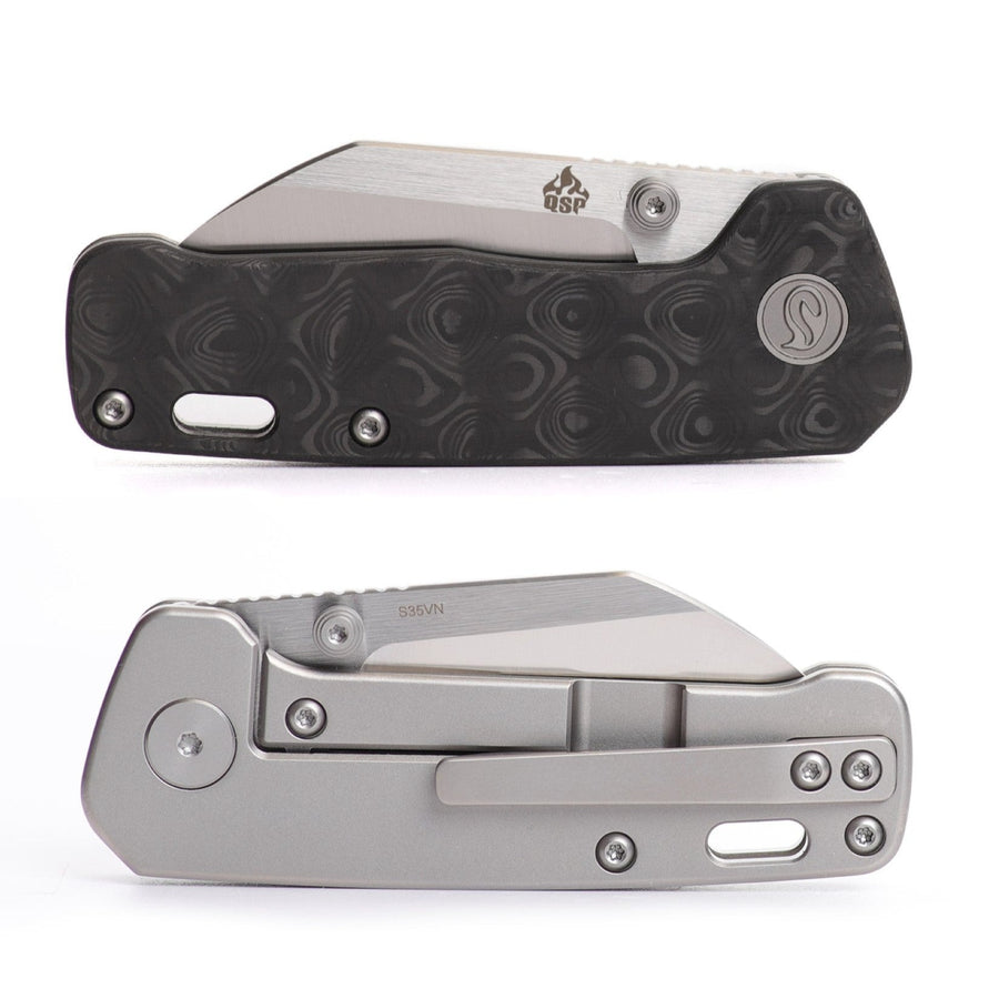 Kaviso x QSP Penguin Mini Titanium Frame Lock with S35VN Folding Knife Marbled Carbon Fiber / Silver Ti