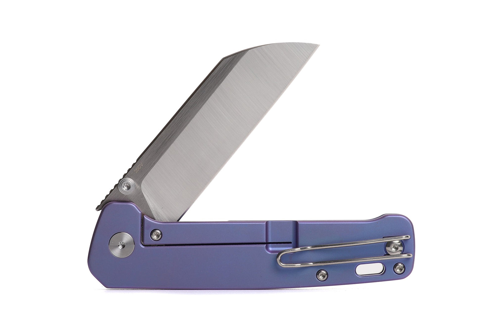 QSP Penguin Plus XL Folding Pocket Knife with CPM S20CV Satin blade and Purple Titanium Handle - Kaviso Exclusive