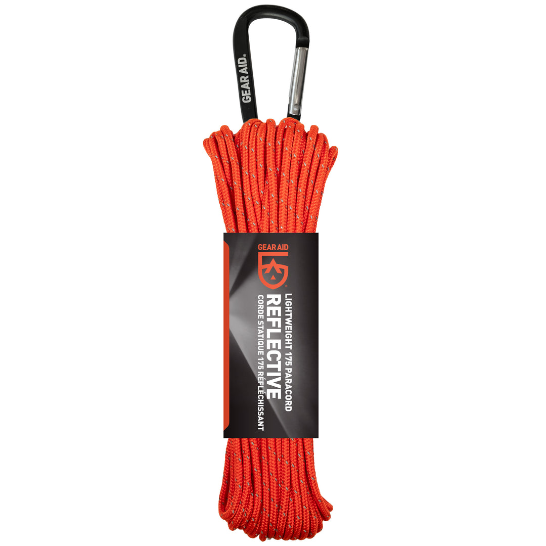 Gear Aid Light-Duty 175 Paracord Orange Reflective 80665 021563806656 2 mm nylon cord for outdoor adventures including camping, hiking, car camping, or traveling. guylines