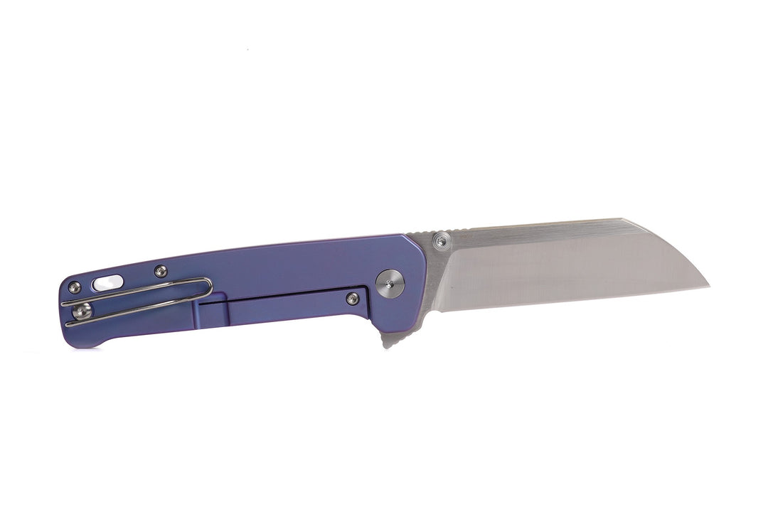 QSP Penguin Plus XL Folding Pocket Knife with CPM S20CV Satin blade and Purple Titanium Handle - Kaviso Exclusive