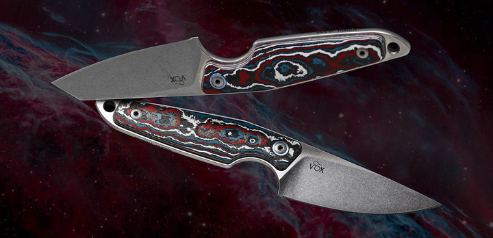 Kaviso x MKM Makro Drop Point Fixed Blade Knife with Fat Carbon Nebula Scales and M390 Stonewashed Blade by Jesper Vox