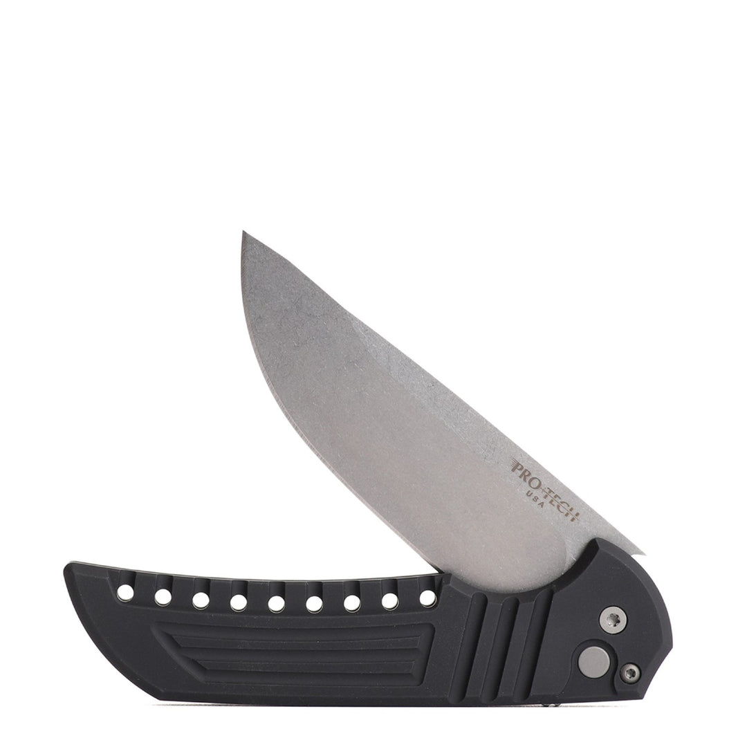 Pro-Tech Mordax designed by Ferrum Forge Aluminum textured Handles with CPM Magnacut Blade Steel and button lock