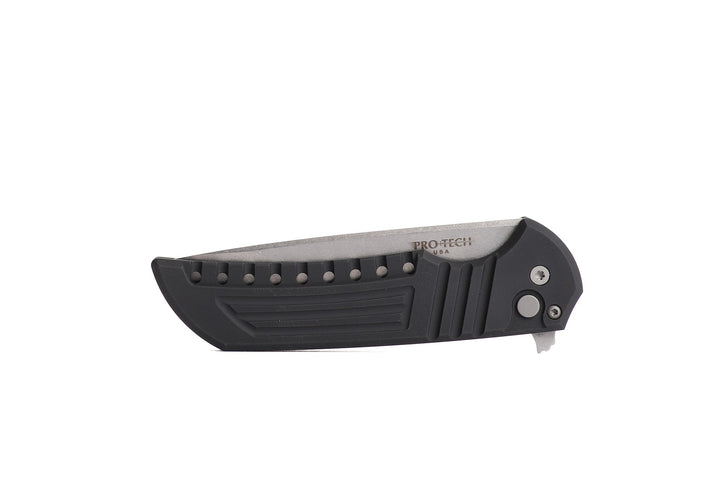 Pro-Tech Mordax designed by Ferrum Forge Aluminum textured Handles with CPM Magnacut Blade Steel and button lock