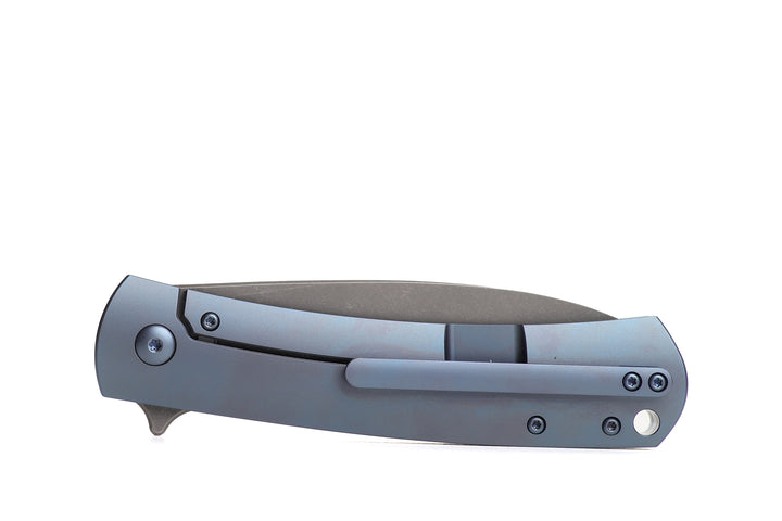 Kaviso x Laconico Keen CPM S35VN Folding Pocket Knife with Titanium Frame Lock Anodized Blue Stonewashed with Flipper Tab Deployment