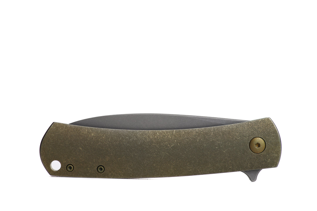 Kaviso x Laconico Keen CPM S35VN Folding Pocket Knife with Titanium Frame Lock Anodized Bronze Stonewashed with Flipper Tab Deployment