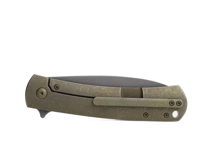 Kaviso x Laconico Keen CPM S35VN Folding Pocket Knife with Titanium Frame Lock Anodized Bronze Stonewashed with Flipper Tab Deployment