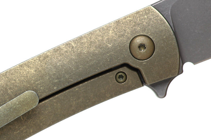 Kaviso x Laconico Keen CPM S35VN Folding Pocket Knife with Titanium Frame Lock Anodized Bronze Stonewashed with Flipper Tab Deployment
