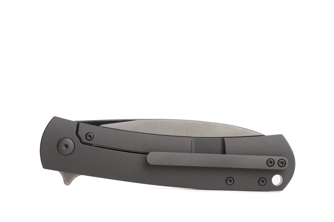 Kaviso x Laconico Keen CPM S35VN Folding Pocket Knife with Titanium Frame Lock Bead Blasted Grey with Flipper Tab Deployment