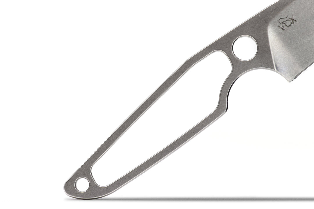 MKM MAKRO 1 Drop Point M390 Micarta Handle Fixed Blade Knife with Leather Sheath by Jesper Vox skeleton