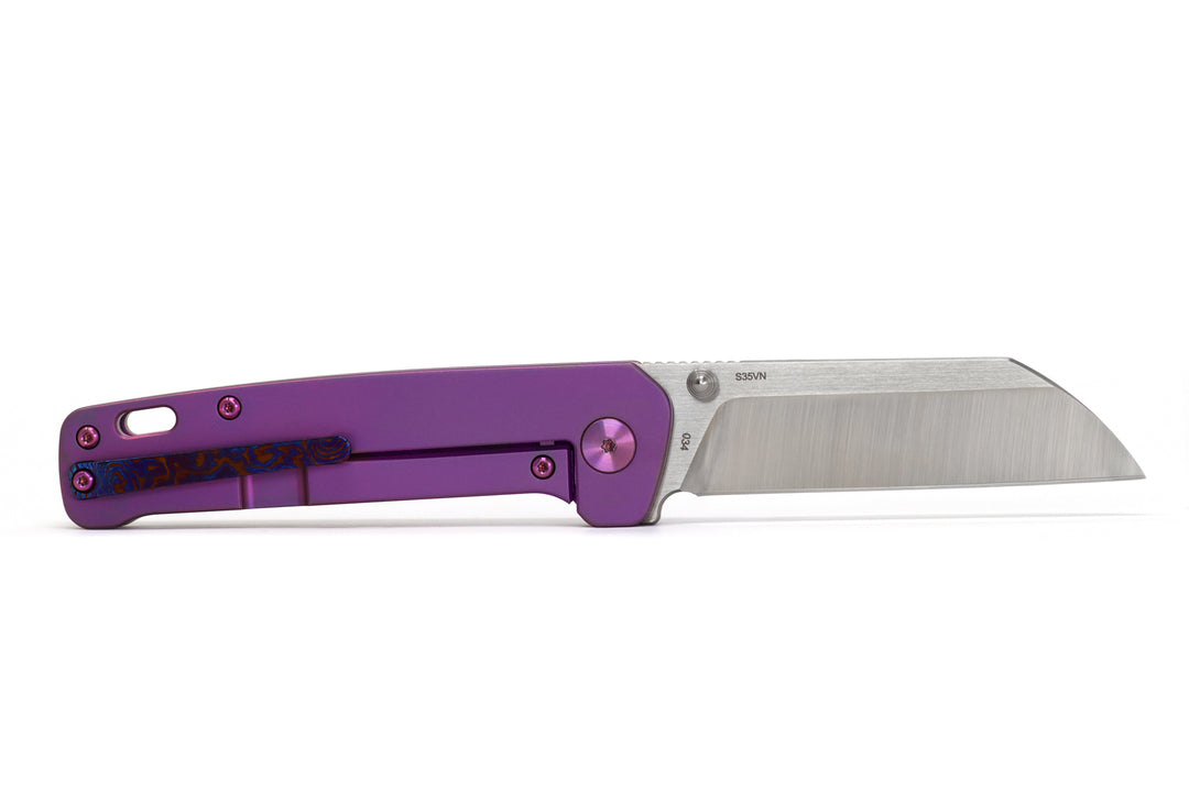 Drop + QSP Penguin Purple Titanium Frame Lock S35VN Folding Pocket Knife for Every Day Carry