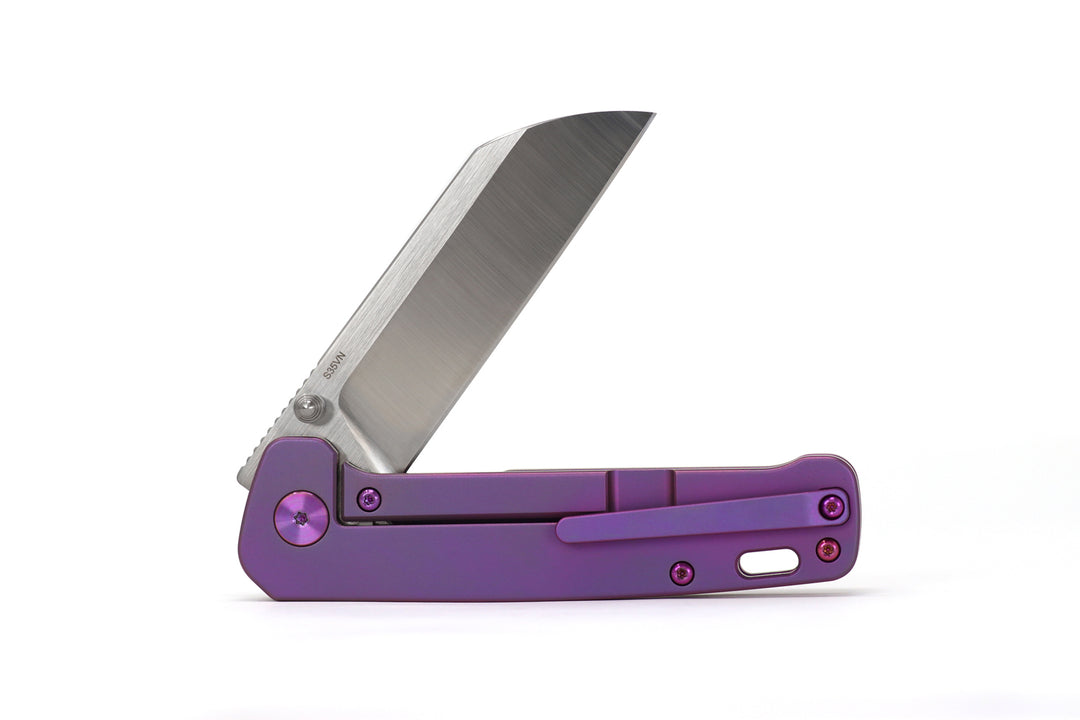 Drop + QSP Penguin Purple Titanium Frame Lock S35VN Folding Pocket Knife for Every Day Carry