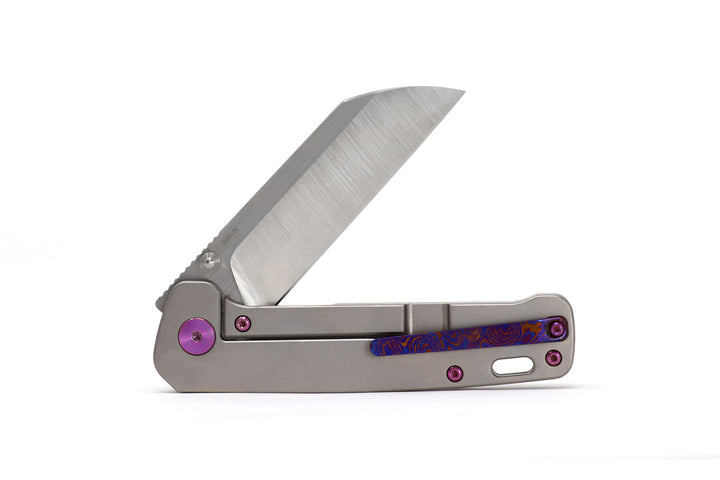 Drop + QSP Penguin Mokuti Clip and Silver Titanium Frame Lock S35VN Folding Pocket Knife for Every Day Carry