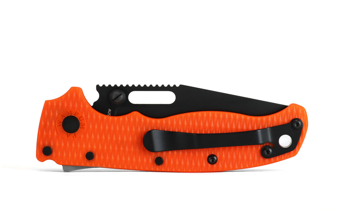 Demko AD 20.5 Shark Lock, Black DLC Blade, Orange Scales