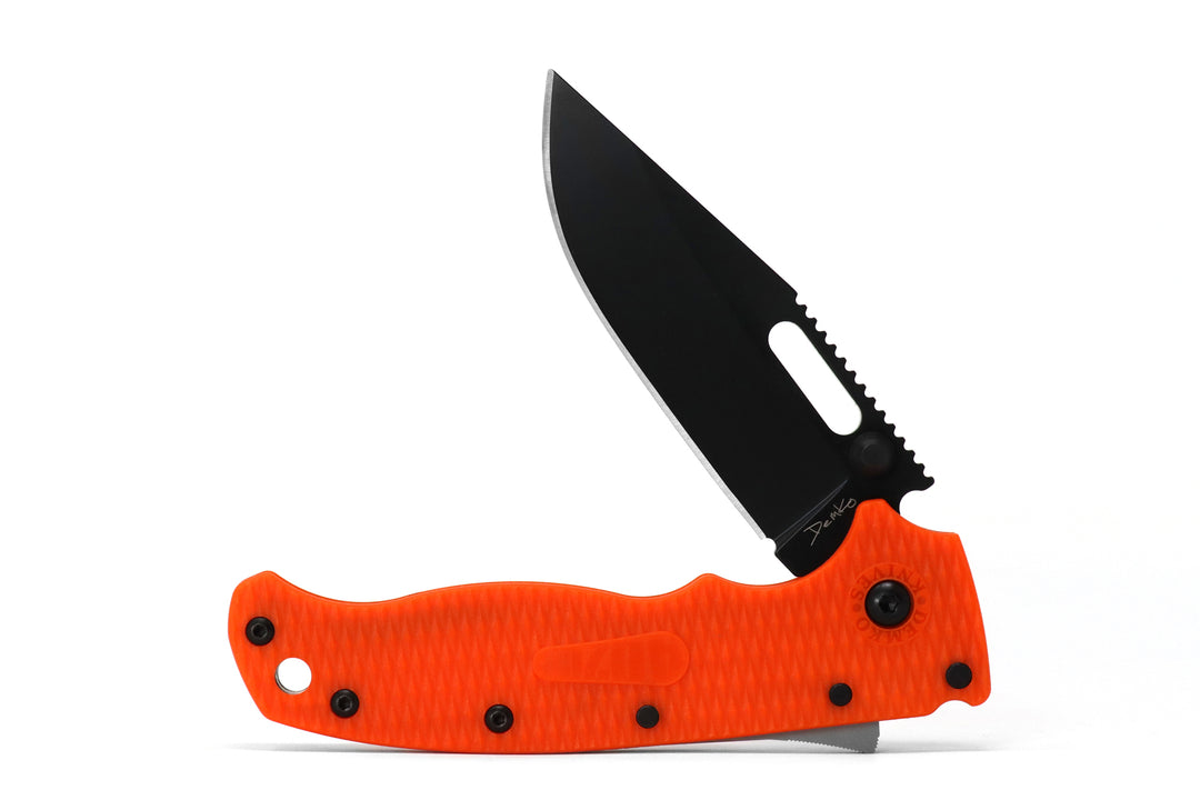 Demko AD 20.5 Shark Lock, Black DLC Blade, Orange Scales