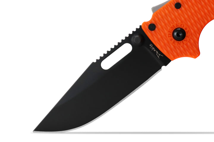 Demko AD 20.5 Shark Lock, Black DLC Blade, Orange Scales