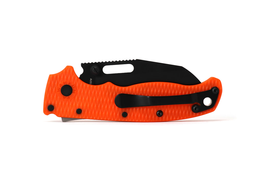 Demko AD 20.5 Shark Lock, Black DLC Blade, Orange Scales