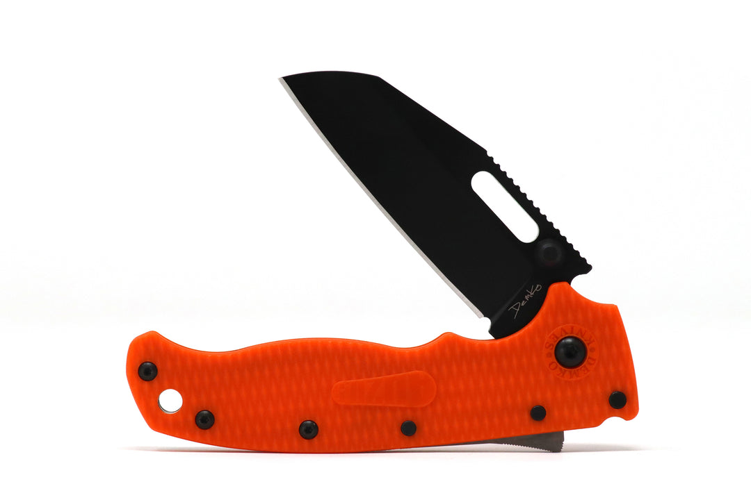 Demko AD 20.5 Shark Lock, Black DLC Blade, Orange Scales