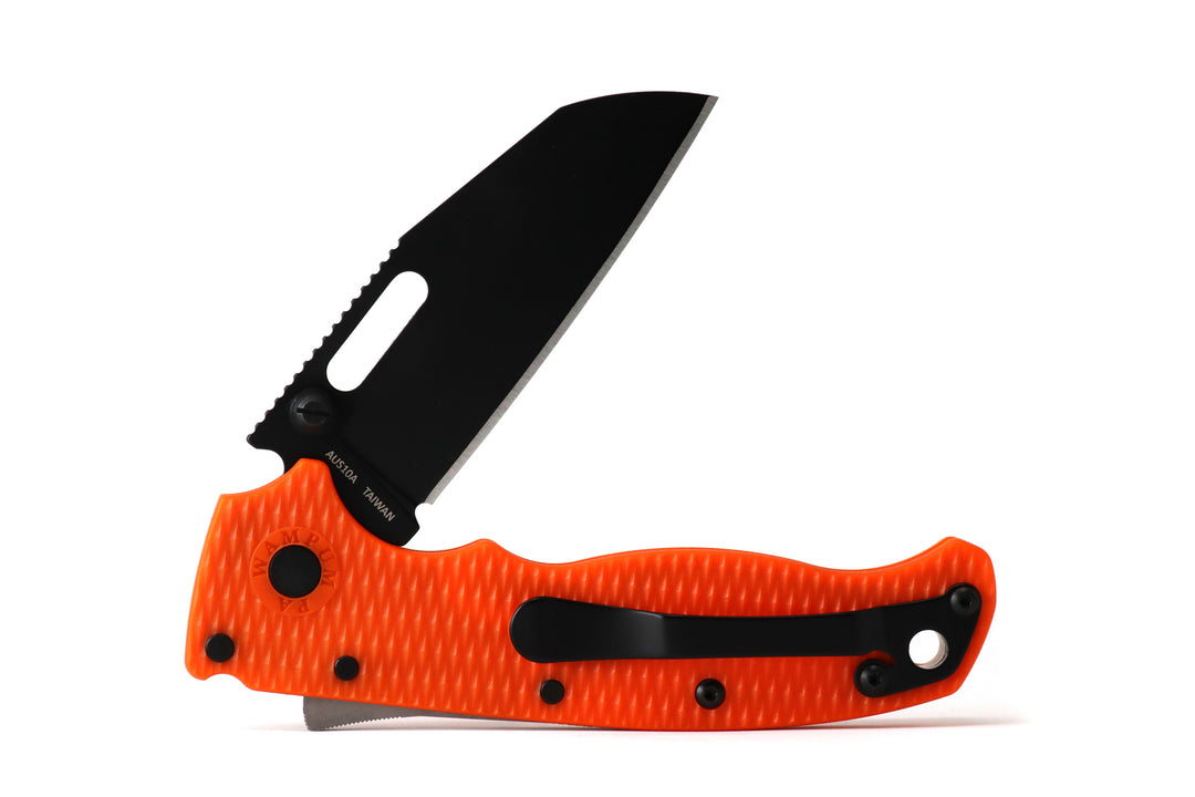 Demko AD 20.5 Shark Lock, Black DLC Blade, Orange Scales