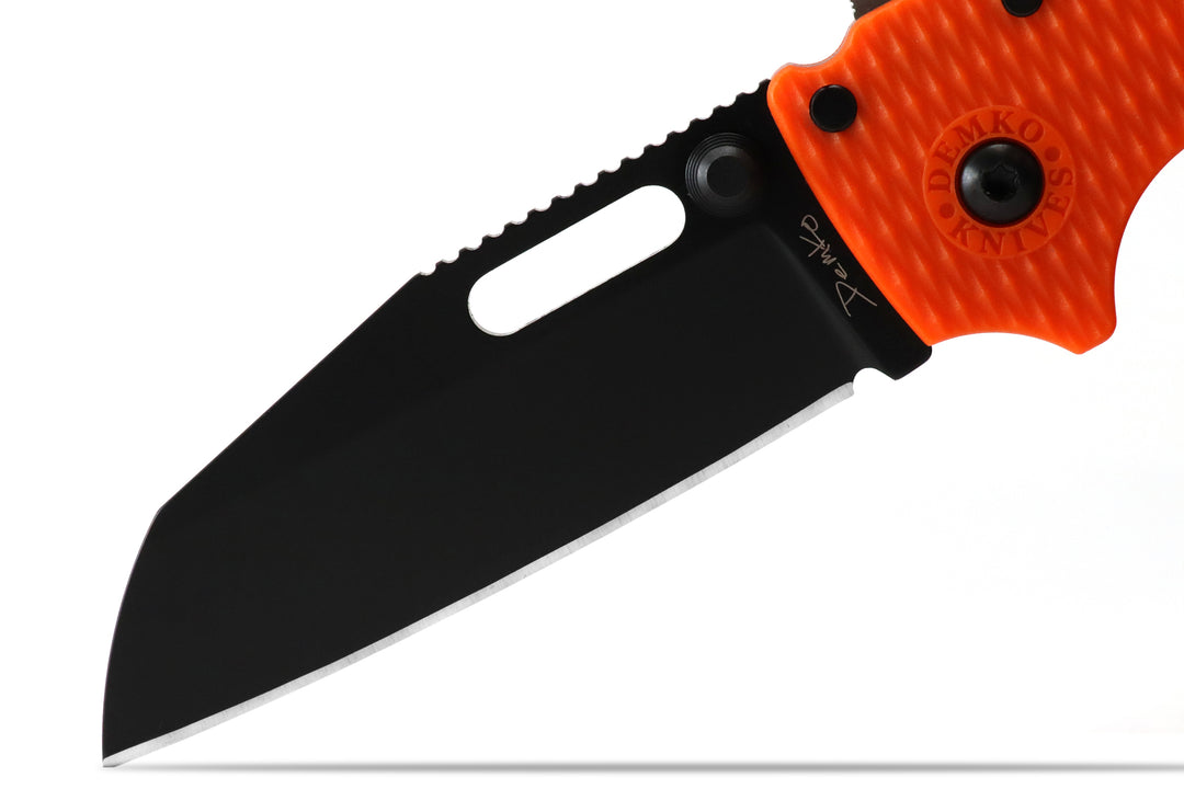 Demko AD 20.5 Shark Lock, Black DLC Blade, Orange Scales